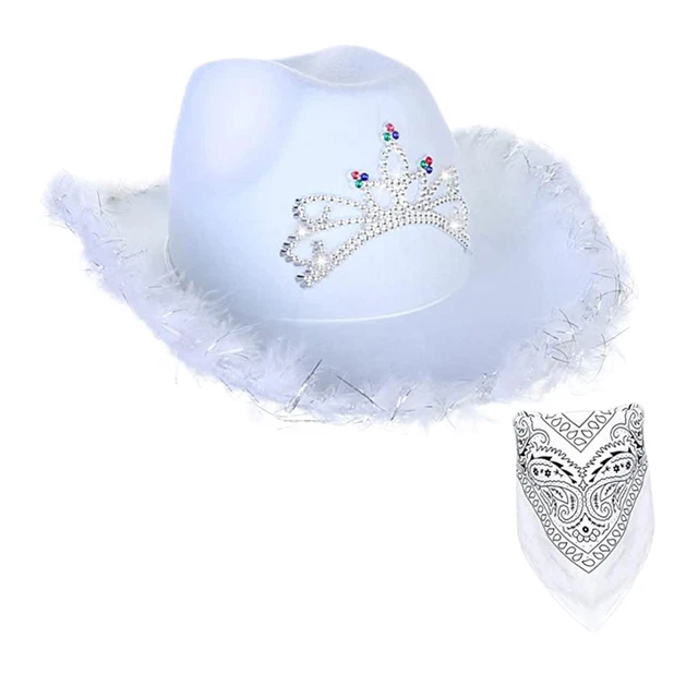 Western Cowboy Cowgirl Hat Sequin Props Party Favors Holiday Fancy Dress White
