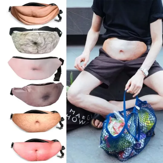 Dad Bod Waist Belt Bum Bag 3D Funny Hairy Beer Fat Belly Travel Pack Pouch Men