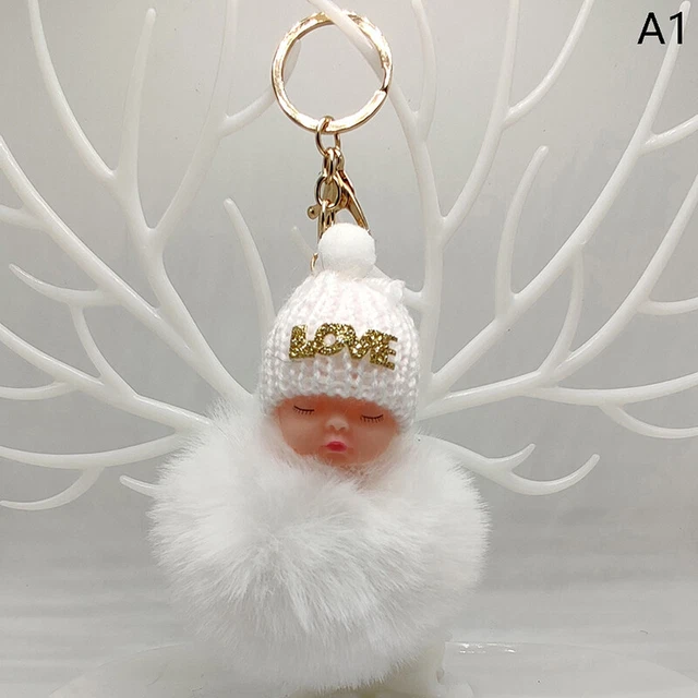 Sleeping Baby Keychain Cute Fluffy Plush Doll Keychains Women Girl Bags Keyrings