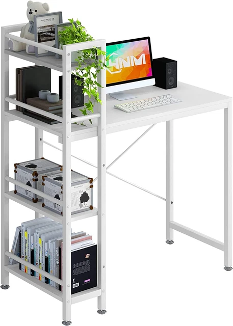 35" Small Computer Desk with 4-Tier Bookshelf, Home Office Desk Writing Workstat