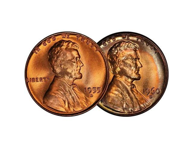 1955 D 1960 D Lincoln Wheat Memorial Cent 1c Brilliant Uncirculated 2 Set