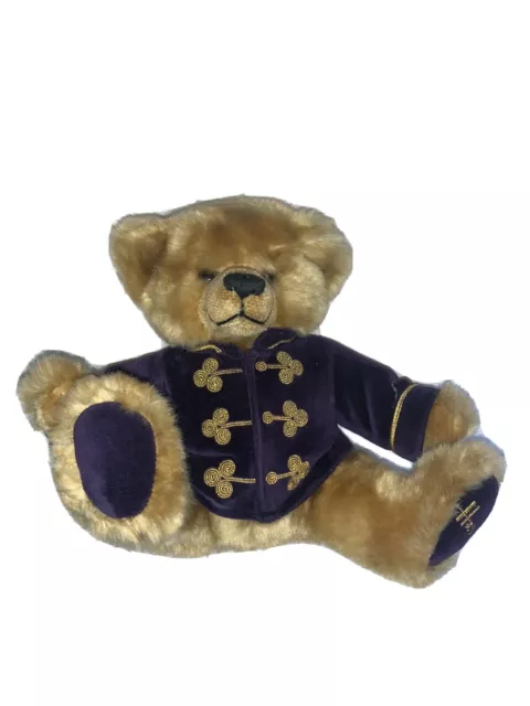 Harrods Knightsbridge Plush Teddy Bear w/Union Jack Flag Blue Sweater 9”