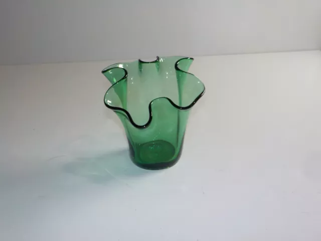 Hand Blown Green Art Glass Handkerchief Small Vase