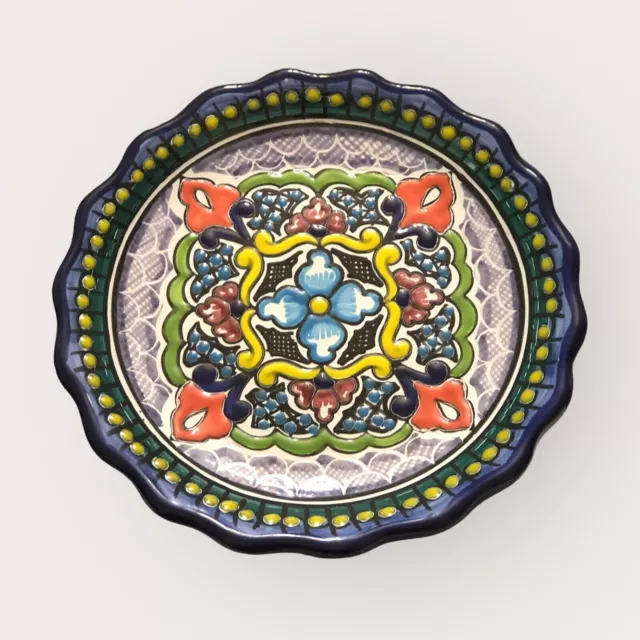 Assiette décorative en céramique maïolique Puebla Mexique vintage Ø 20 cm