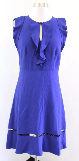 Elie Tahari Rachel Blue Ruffle Flutter Sleeve A Line Sheath Dress Size 2 Flounce