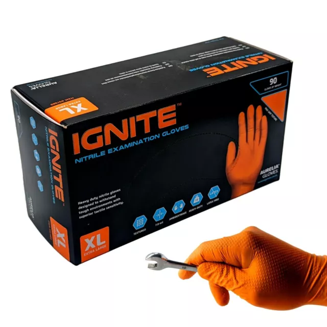 Nitrile Gloves Ignite Ex Strong Orange  Mechanic Tattooist Piercing, Latex Free