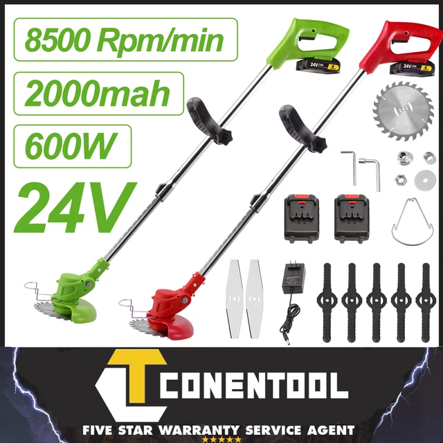 Wheel Cordless Strimmer Grass Trimmer Tree Cutter Garden Edger 2 Batteries Set