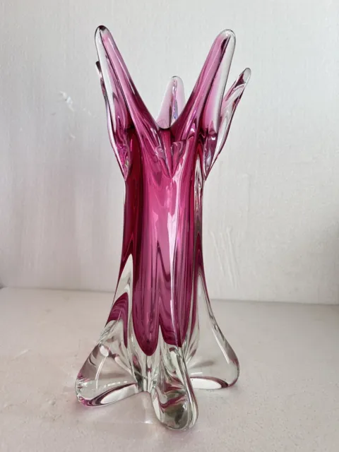 Vintage Chribska Art Glass Vase Josef Hospodka Pink Purple Mid Century 12 Inches