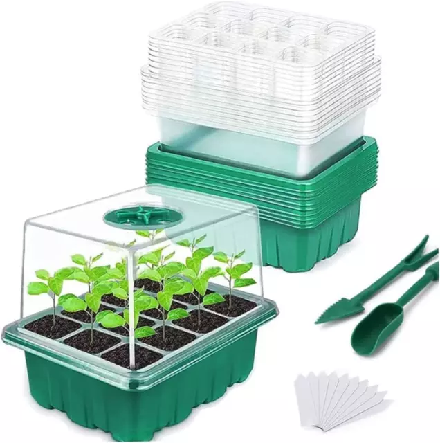 Seed Trays, 10 Pack Seedling Starter Kit, Plant Propagator with Heightened Lids,