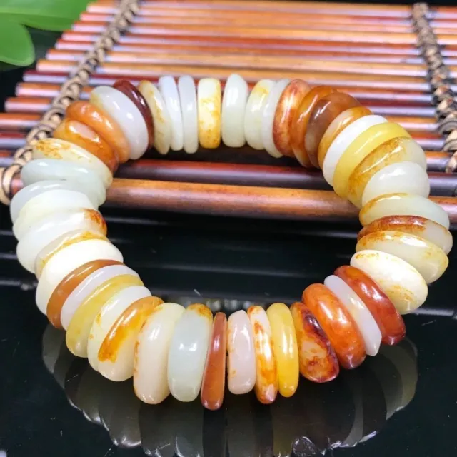 Chinese Natural HeTian Jade Abacus beads Prayer Lucky Bracelet Dark Matter
