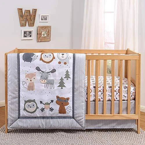 Woodland Walk Crib Bedding Set for Boys or Girls | 3 Piece Nursery Set | Crib