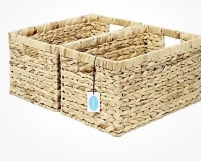 Casaphoria Large Square Hyacinth Baskets for Storage Natural Hand Woven Water...