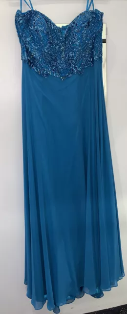 Tiffany size 22 Arabella Blue evening dress Strapless Chiffon Gown Slimming BNWT