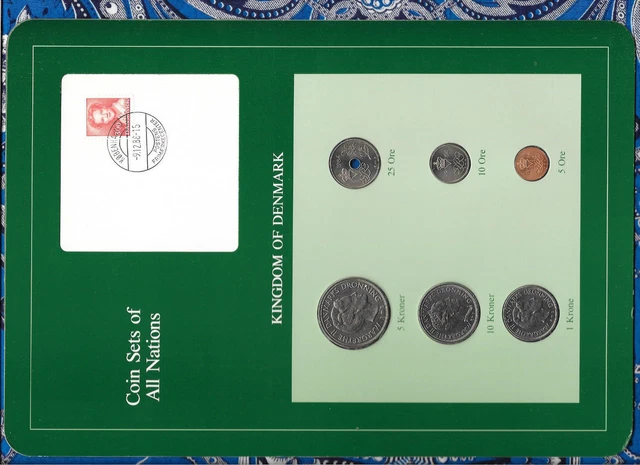 Coin Sets of All Nations Denmark w/card 1984-1988 1,10 Kroner 1988 5 Kroner 1987