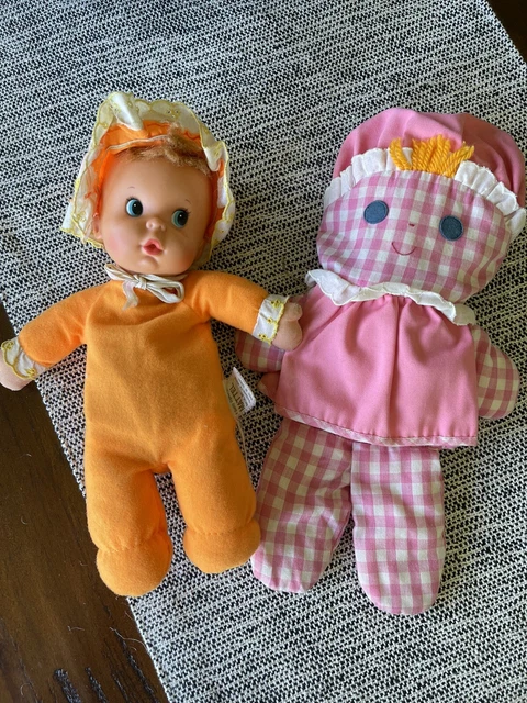 Vintage Fisher Price Lolly Doll Pink Gingham Plush 1975 & Orange Baby Bippy Bean