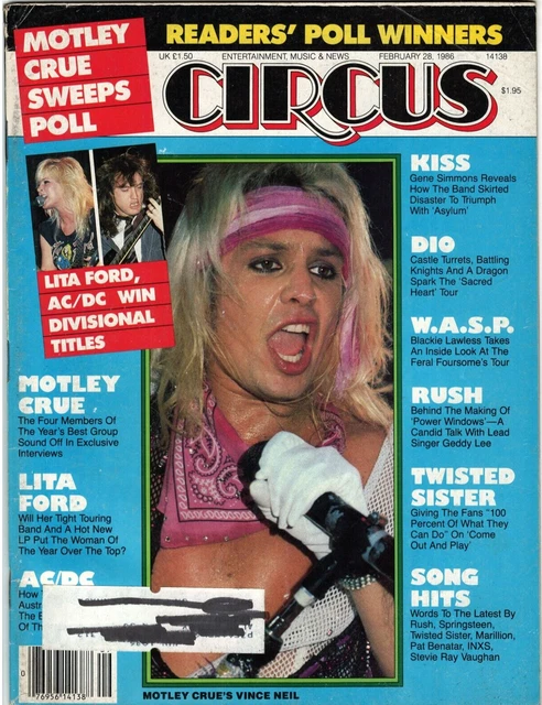Circus Magazine February 28 1986 Motley Crue RUSH Kiss Dio WASP Lita Ford AC/DC