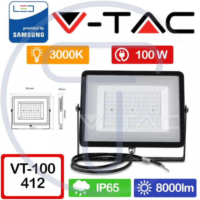 V-TAC PRO VT-100 SMD Samsung Chip LED Proyector 100W luz negra cálida IP65