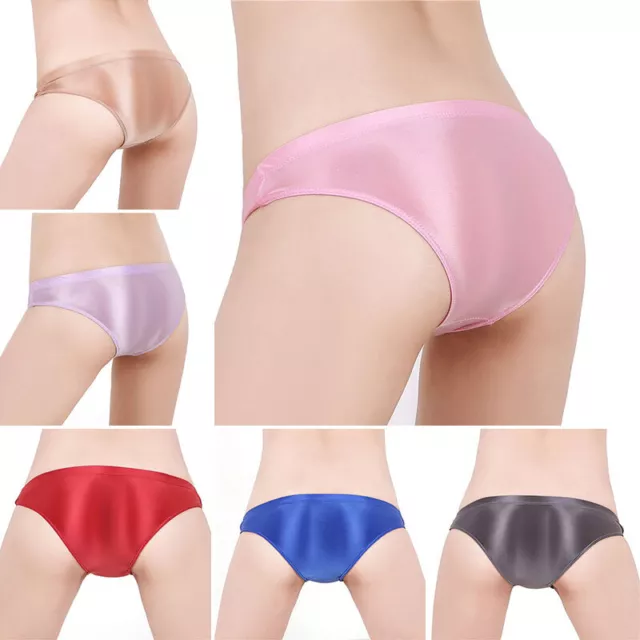 Womens Mens Silky Shiny Satin Glossy Wet Look Knickers Briefs Underwear Panties