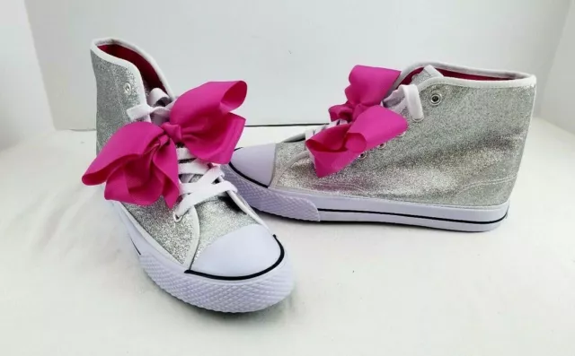 JoJo Siwa Shoe Size 3 Legacee High-Top Bow Sneakers Silver Glitter Girl's