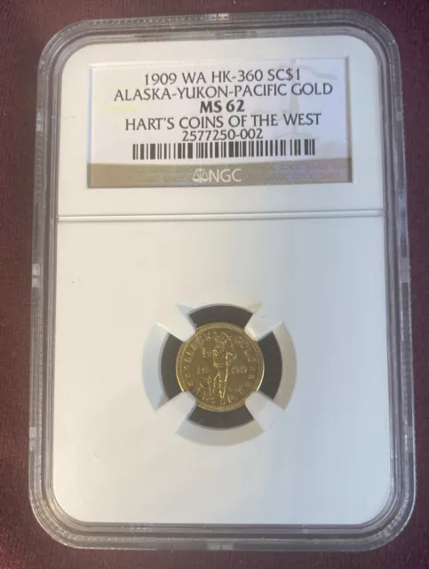 1909 WA Gold 1 DWT Alaska-Yukon-Pacific Expo Hart's Coins of the West MS62 NGC
