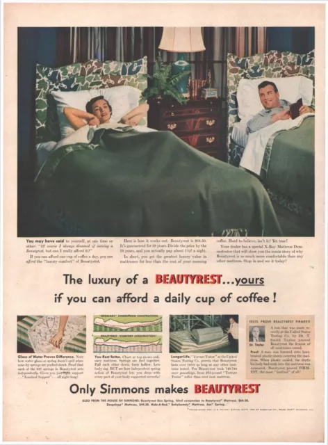 1950 Simmons Beautyrest Mattress Vintage Original Magazine Print Ad