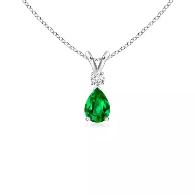 ANGARA 6x4mm Natural Emerald Teardrop Pendant Necklace with Diamond in Silver