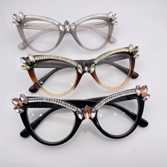 Reading Glasses Womens Hand-made Bling Rhinestone Cat Eye Readers 0.50 ~ 6.00 F