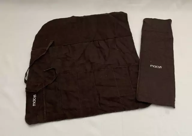 Lot of 2 Assorted Macy's Sterling Silver Flatware Brown Roll Up Storage Bags