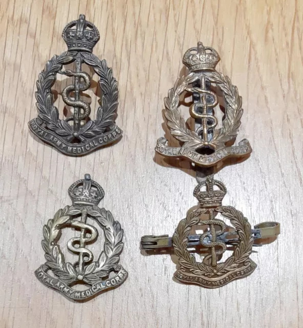 4 x Royal Army Medical Corps RAMC Brass Cap Badge in various conditions