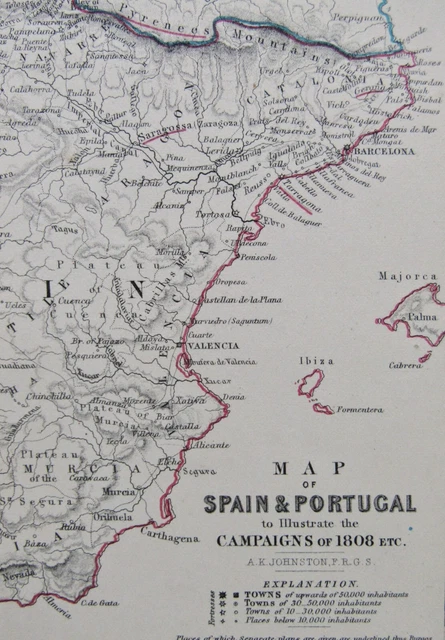 Spain & Portugal Campaign map of 1808. 1855 Antique Napoleonic Wars map.
