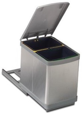 PATTUMIERA INOX 3 SECCHI LT.9+9+18 RACCOLTA DIFFERENZIATA ESTRAIBILE 3GCUBO3 