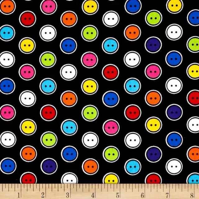 Half Metre Black Button Dot Quilt Craft Fabric Sew Easy Range By Kanvas Benartex