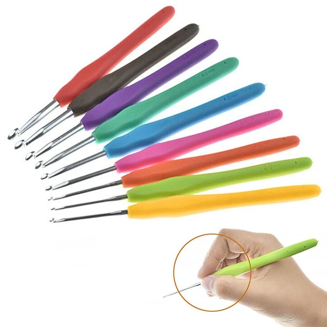 Regala a tus seres queridos este juego de mango de plástico grueso de ganchillo arco iris 9 piezas