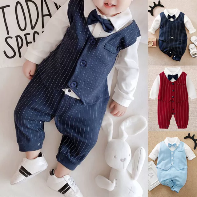Newborn Baby Boys Gentleman Bodysuit Romper Long Sleeve Jumpsuit Outfit Clothes