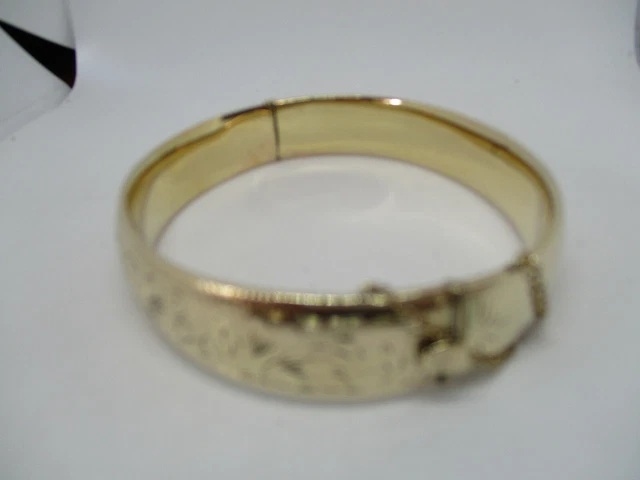 ANTIQUE VICTORIAN HG&S 9CT ETCHED YELLOW GOLD  METAL CORE BANGLE BRACELET 38.6 g 3