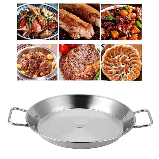 30cm Acero Inoxidable Sartén Paella Marisco Español Sartén Asado Wok KN5Q8
