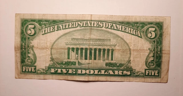 1934 $5 LGS ( Lime Green Seal) Federal Reserve Note Crisp 2