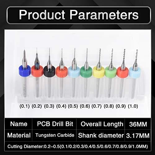 KATUR 10 PCS Mini Forets PCB 0.1-1.0mm Carbure Spirale Flûte Carbure Micro Fo...
