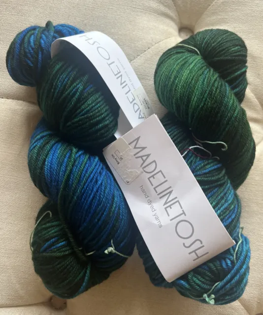 Madeline Tosh Vintage 2 Skeins Envy 100% Merino Wool Worsted Yarn Hand Dyed