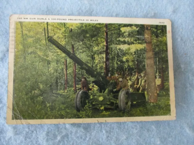 WWII US Army Photo Post Card Camp Devens 155mm Gun Artillerymen Training 1941