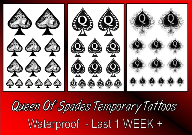 QUEEN OF SPADES hotwife fetish black X14 TATTOOS temporary  waterproof   1WEEK+