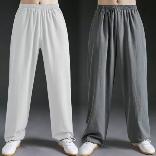 Hommes Pantalon Baggy Kung Fu Tai Chi Taille Élastique Coton Arts Martiaux