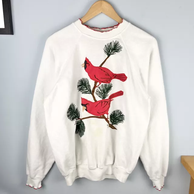 Vintage 90s HANES Cute Embroidered Cardinal Raglan Sweatshirt Size L