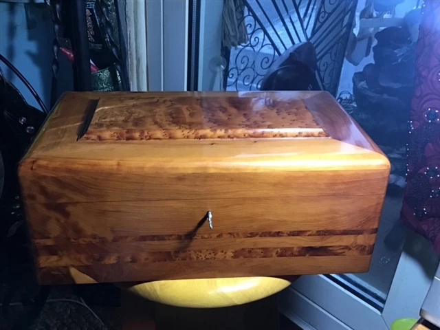 Walnut Jewellery Casket with removable tray,Large and solid+3 necklaces.vgc.