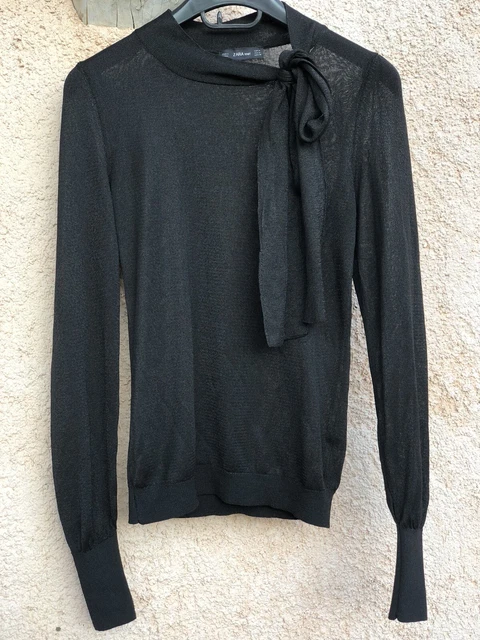 PULL NOIR BRILLANT Zara T M bon pour T 36 maille fine transparent