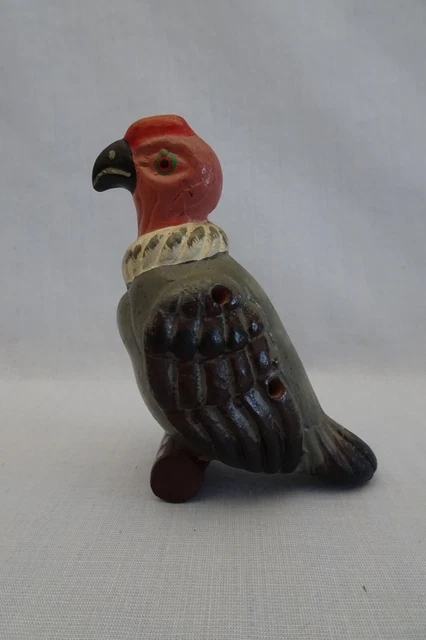 Clay Pottery Bird Whistle Handmade Handpainted Primitive Folk Art Figurine