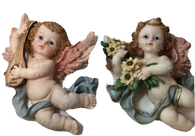Vintage Baroque Style 3D Home Decoration Pair Of Angels Wall Hanging Figures P/O