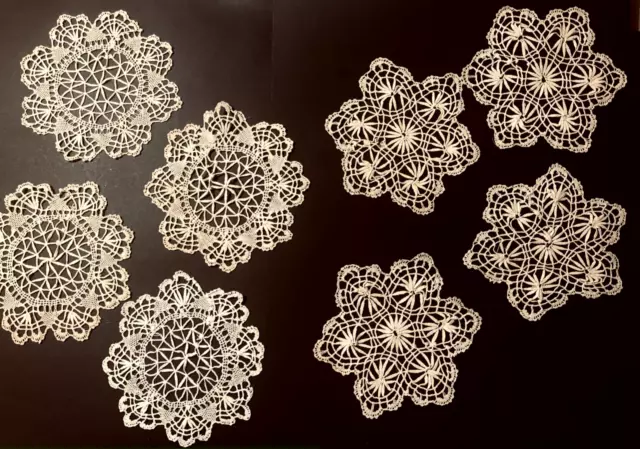 Vintage Maltese Lace Bobbin Made Eight Doilies 5 1/2" across in Two Patterns Vintage Maltese Lace Bobbin Made Eight Doilies 5 1/2" across in Two Patterns