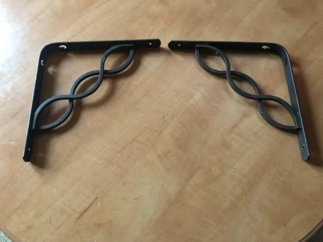 A Pair of Black Iron Metal support shelf brackets Gothic Style