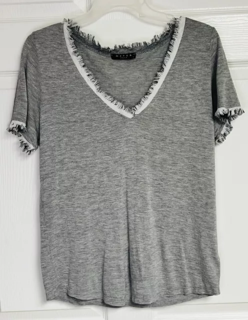 Woman's Maven West Short Sleeve Fray Top Size Small Rayon Casual Boho Stretch